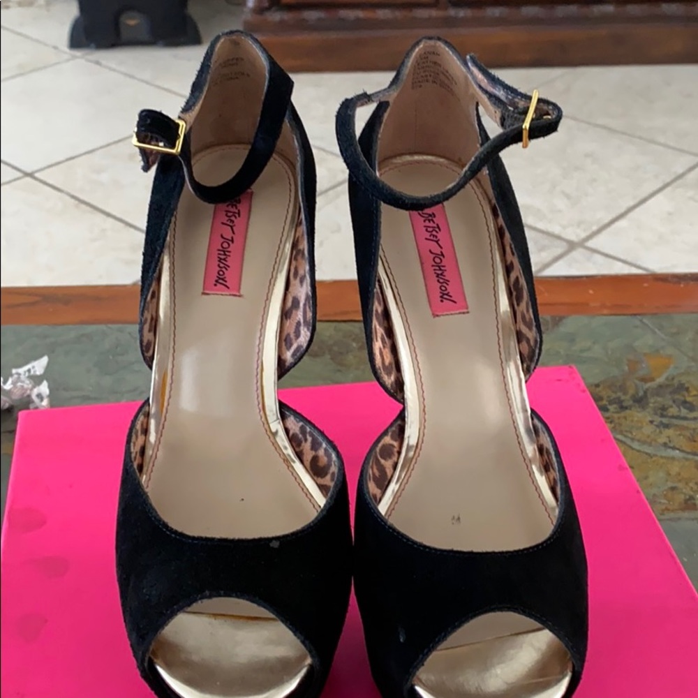 Black suede platform heels
